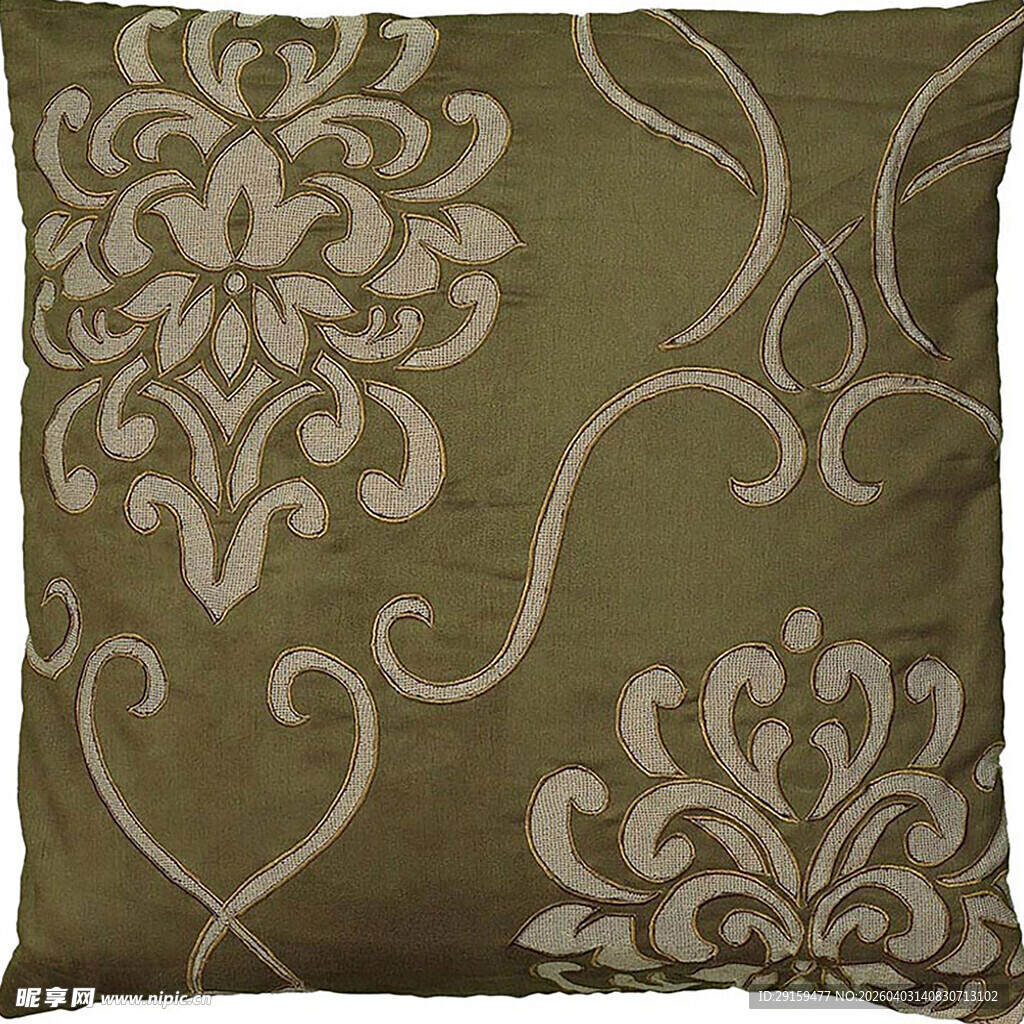 橄榄绿花纹抱枕