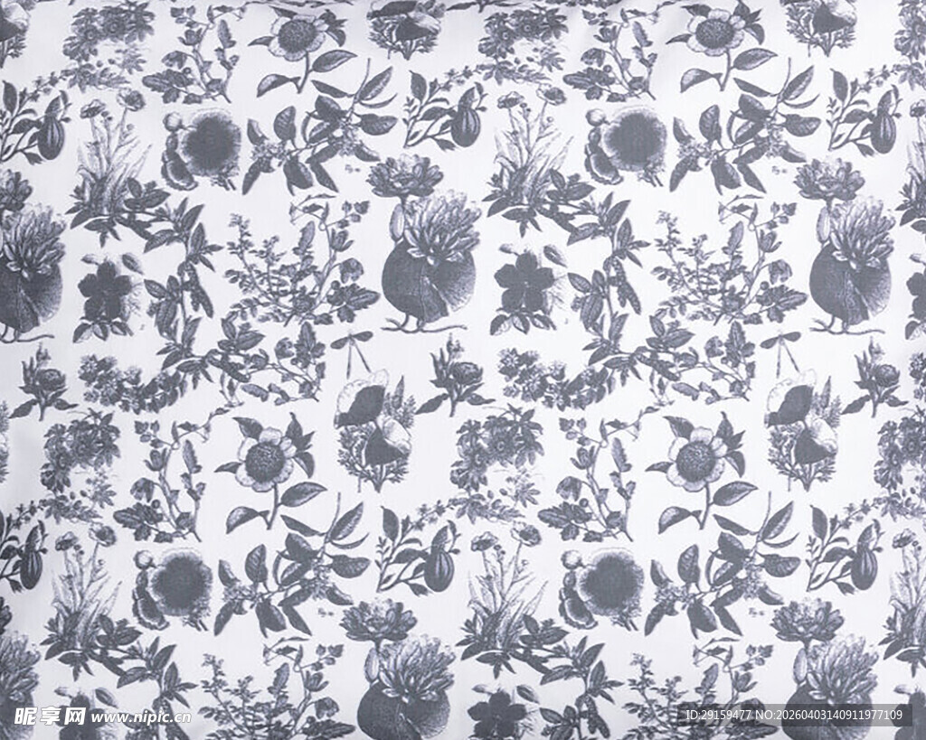 蓝白花卉图案布料