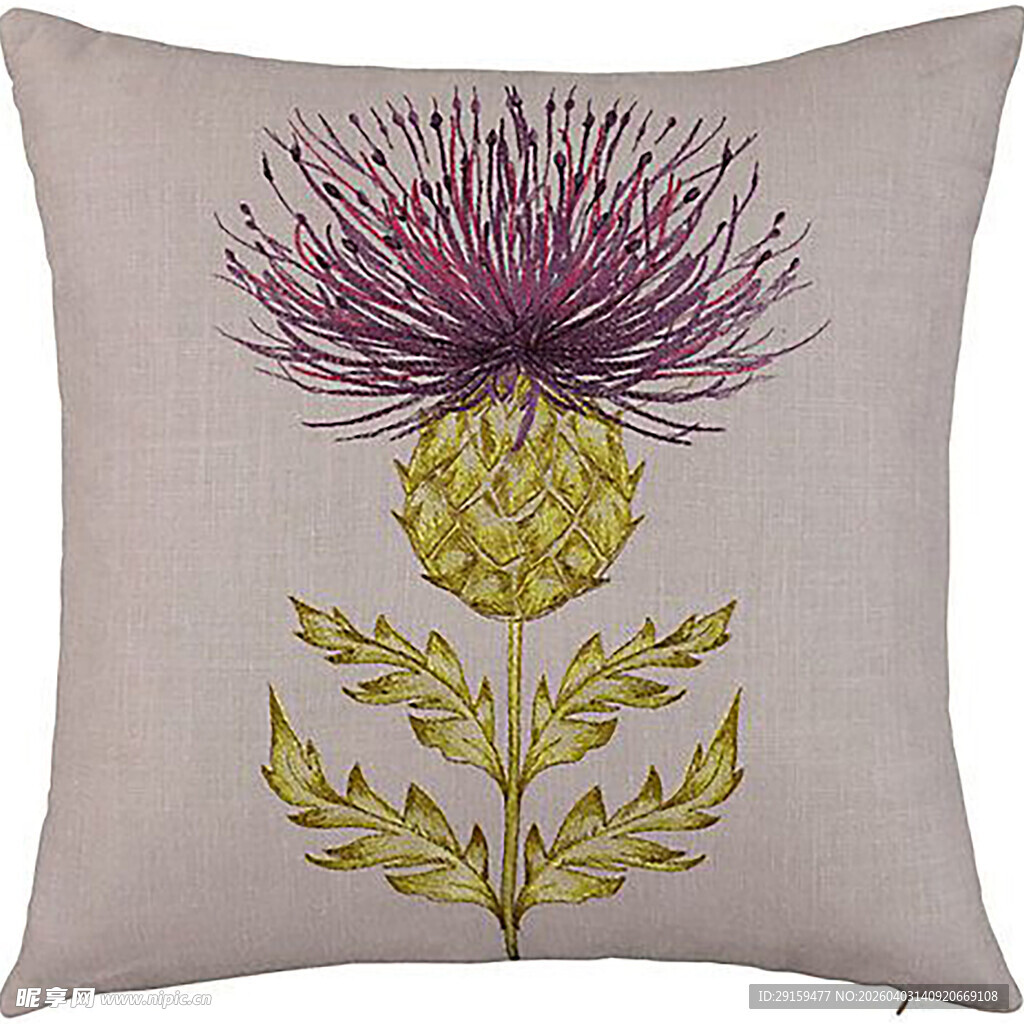 刺绣蓟花图案抱枕