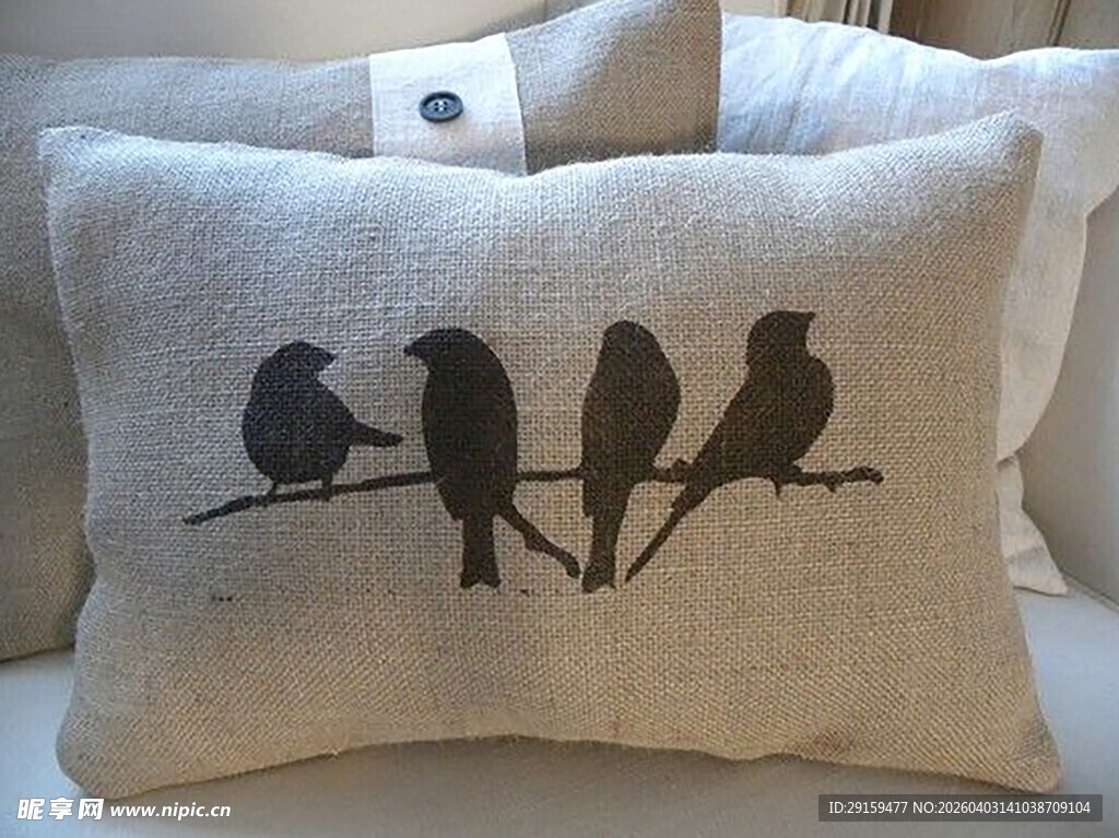 小鸟图案亚麻抱枕