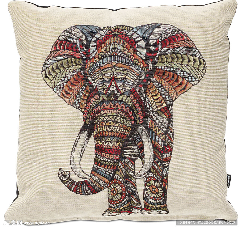 多彩花纹大象图案抱枕