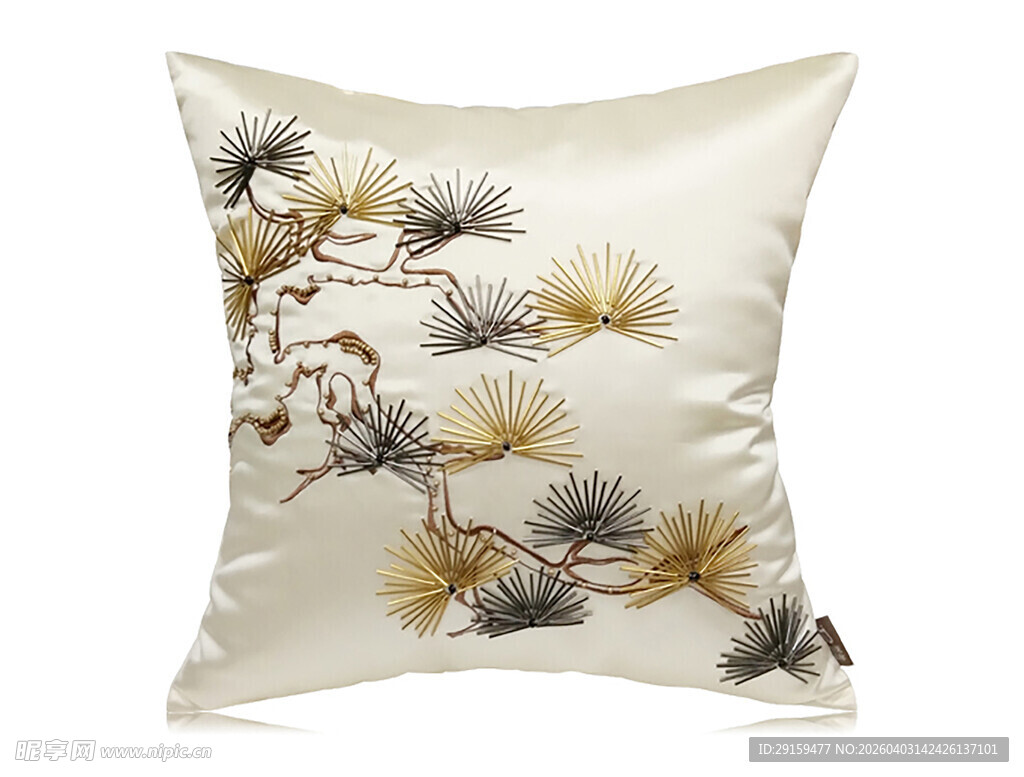 中式刺绣松枝图案抱枕