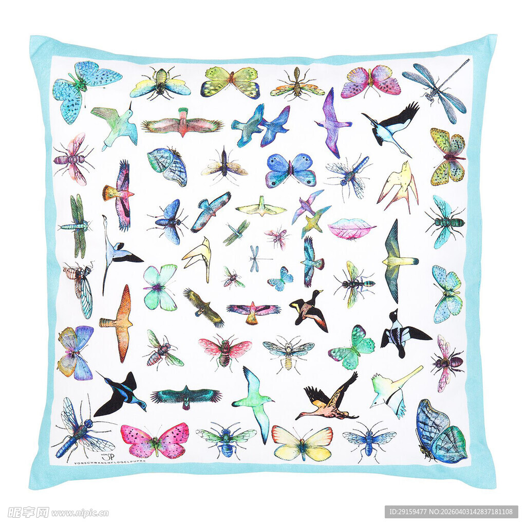 多彩飞虫图案方形丝巾