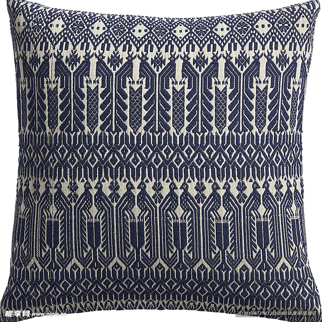 蓝白几何图案刺绣抱枕