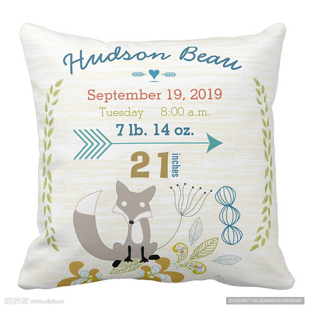 狐狸主题宝宝出生纪念抱枕