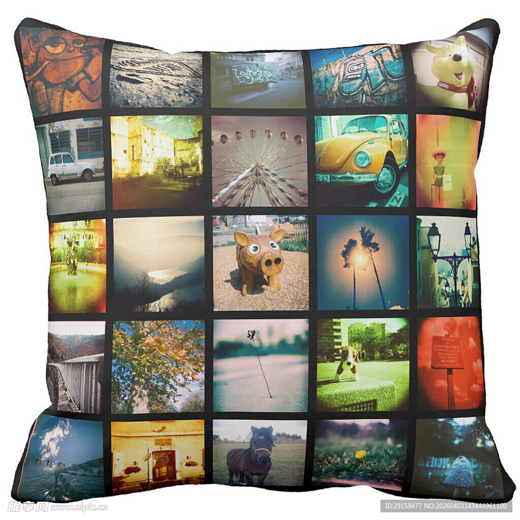 多彩拼贴风图案抱枕