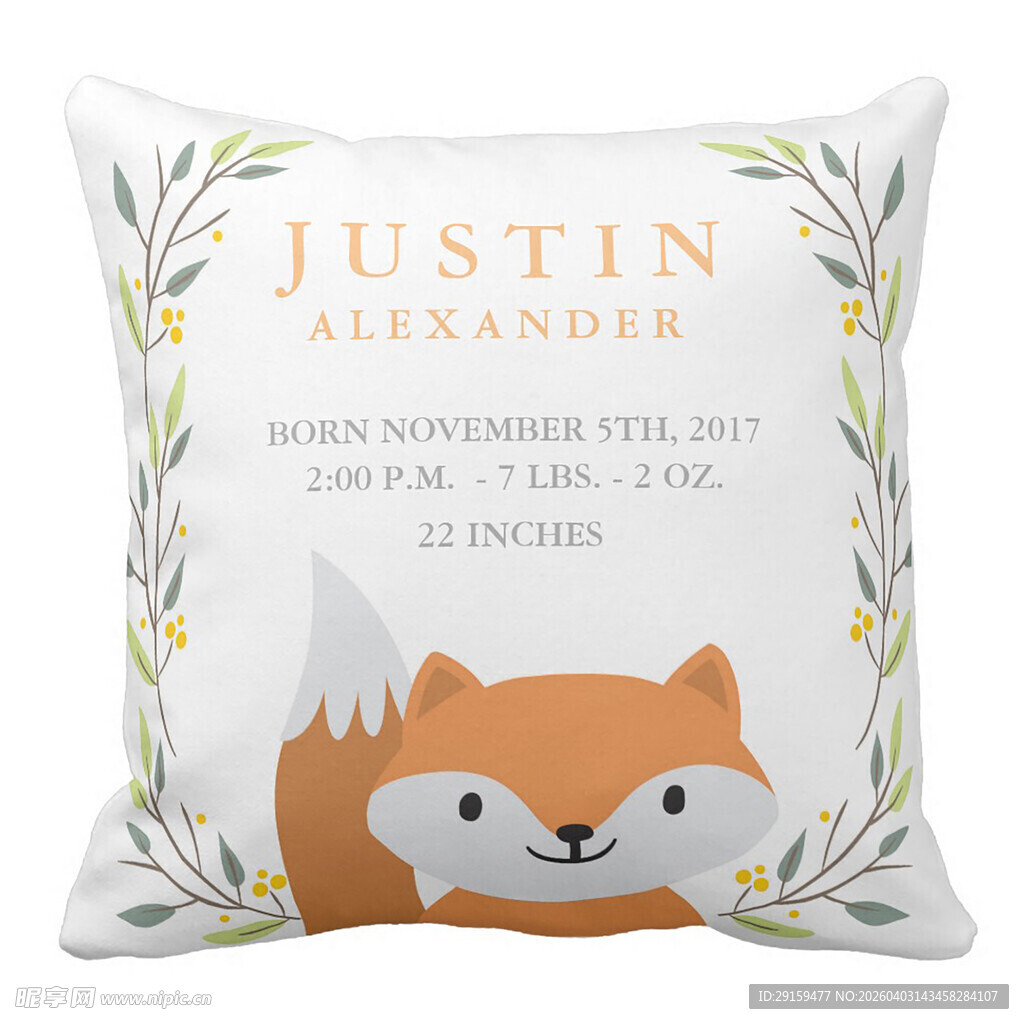 狐狸图案定制婴儿抱枕