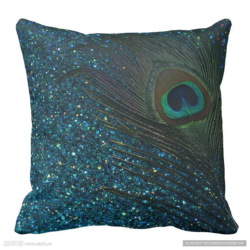 孔雀羽图案蓝色抱枕