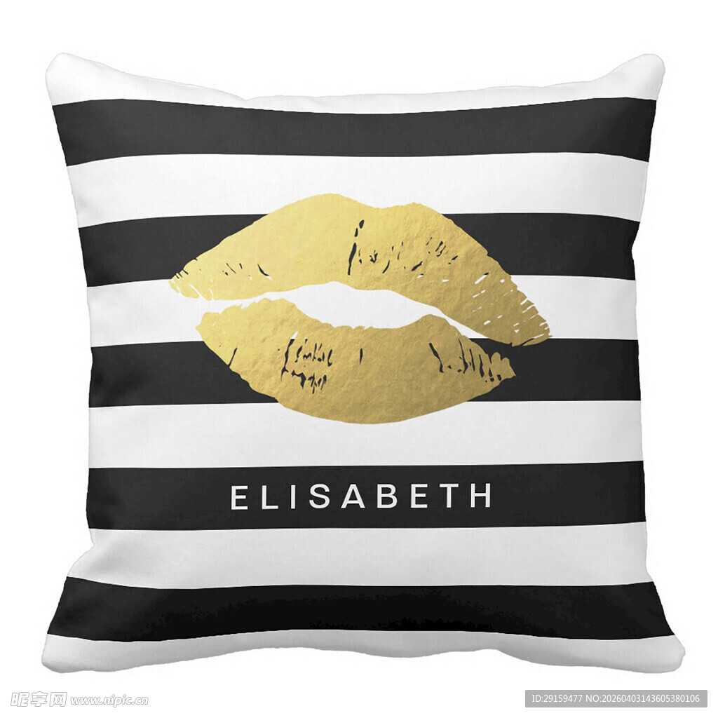 黑白条纹个性金唇抱枕
