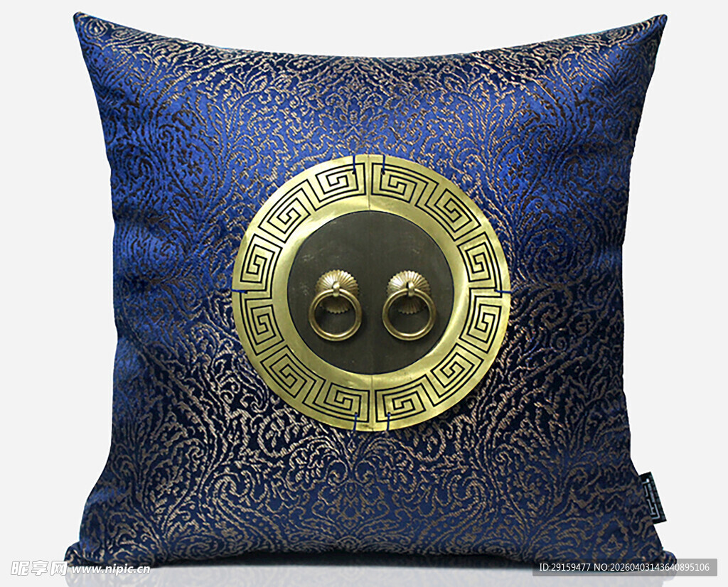 中式蓝底金饰刺绣抱枕