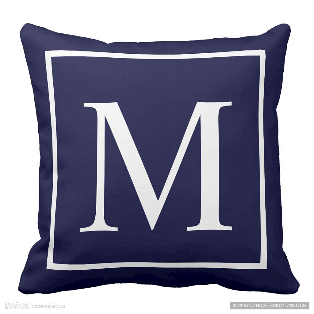 蓝色方形字母M装饰抱枕
