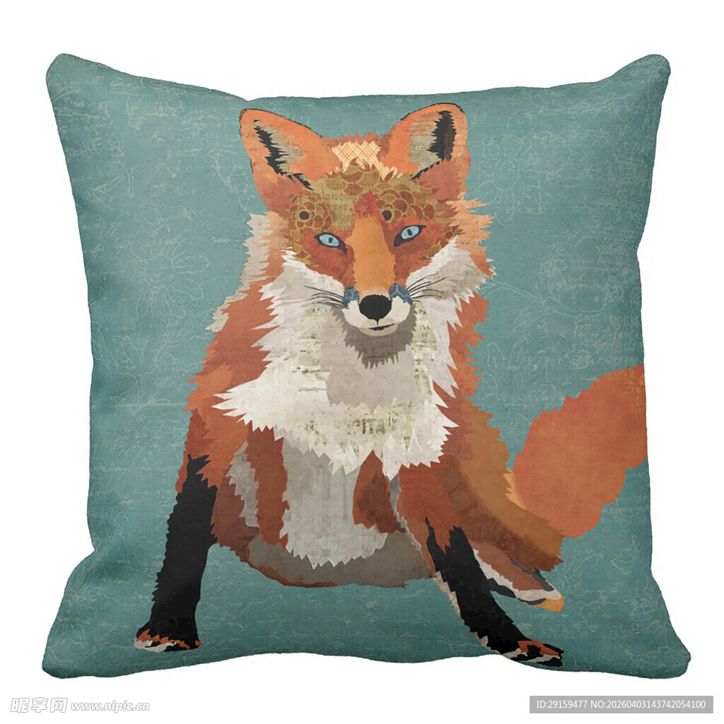 蓝底狐狸图案抱枕