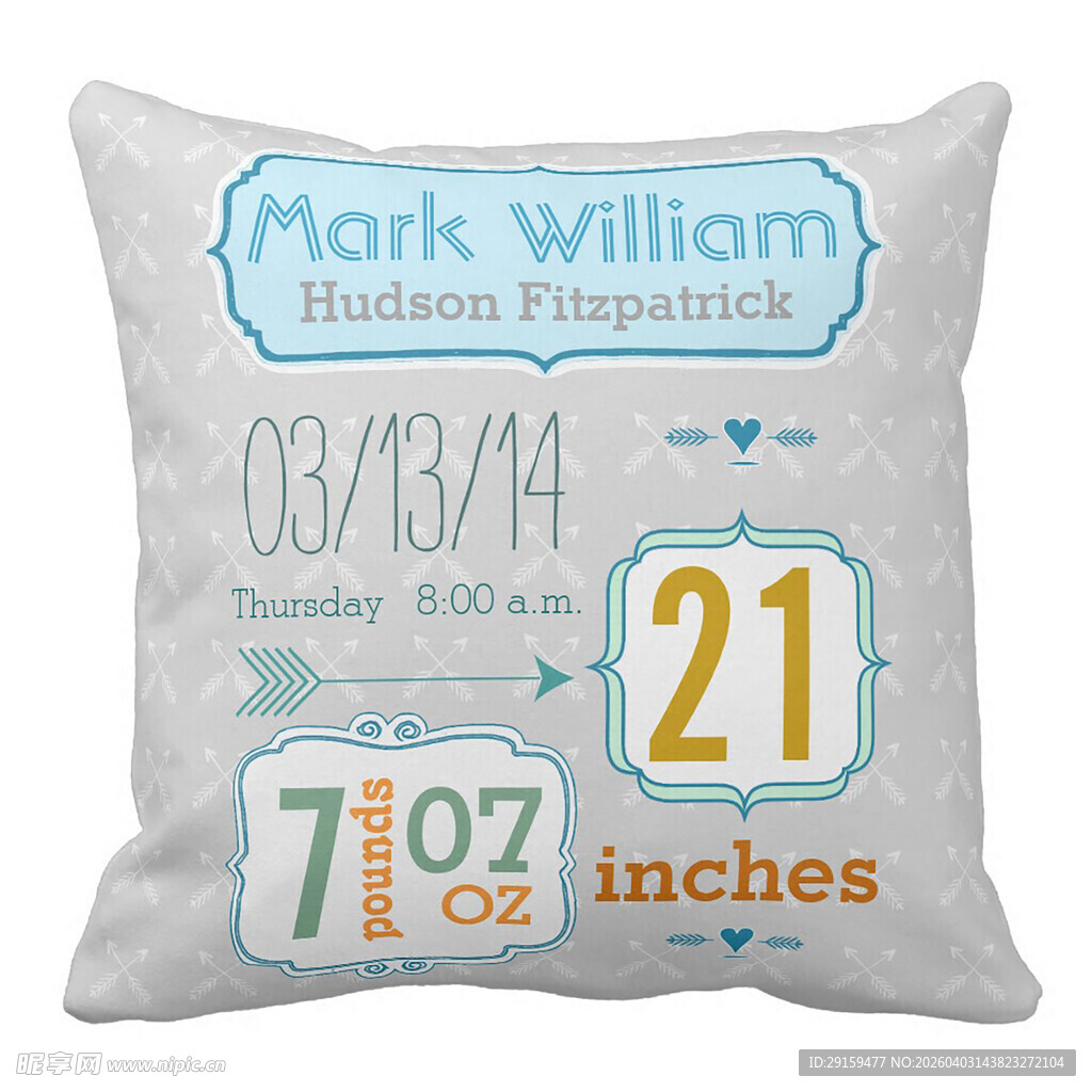 婴儿信息纪念抱枕