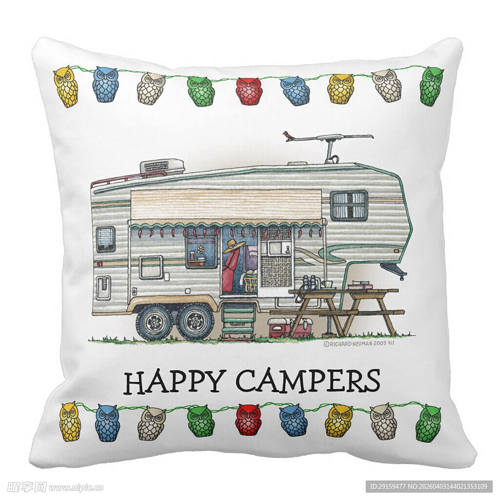 快乐露营者图案抱枕