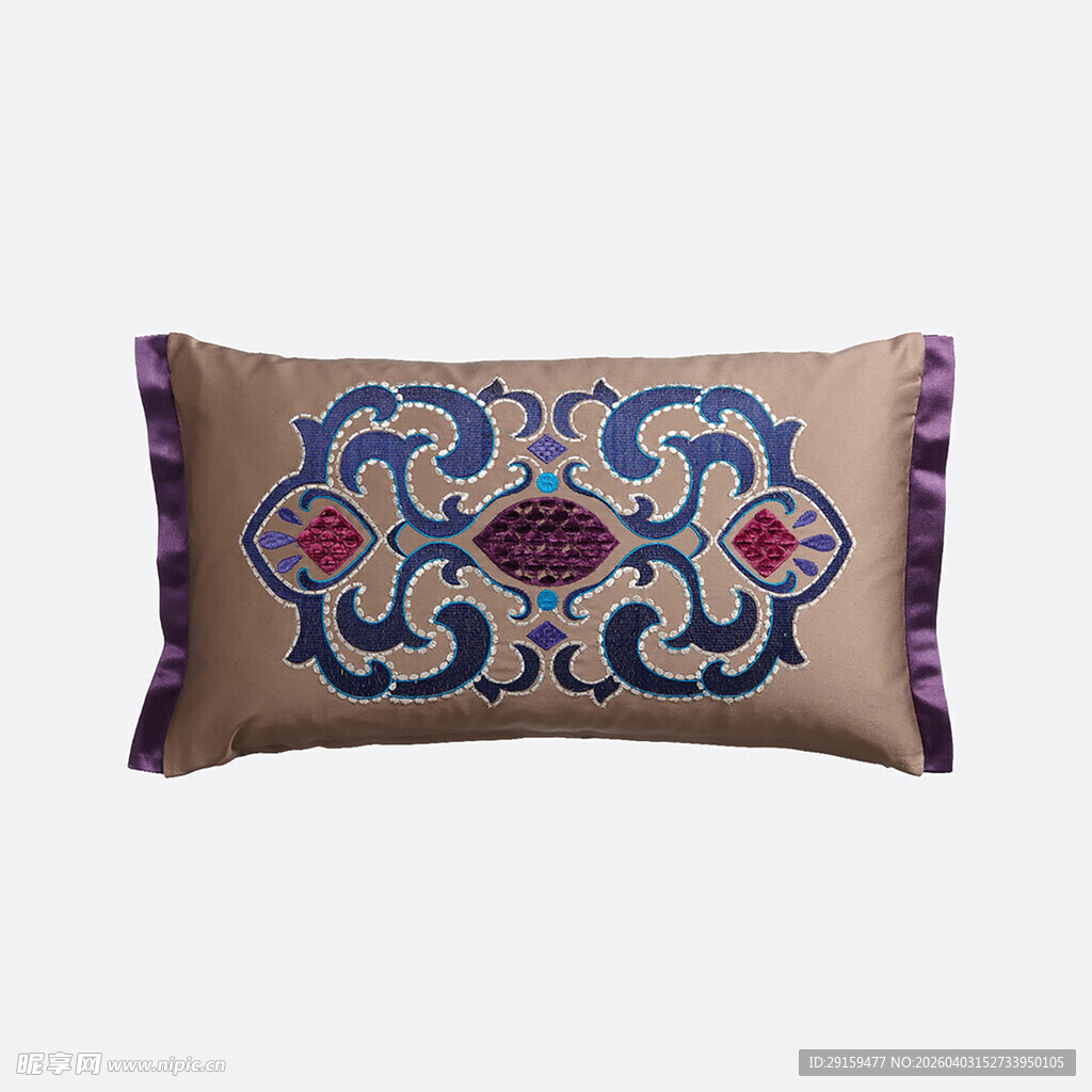 中式刺绣花纹长形抱枕