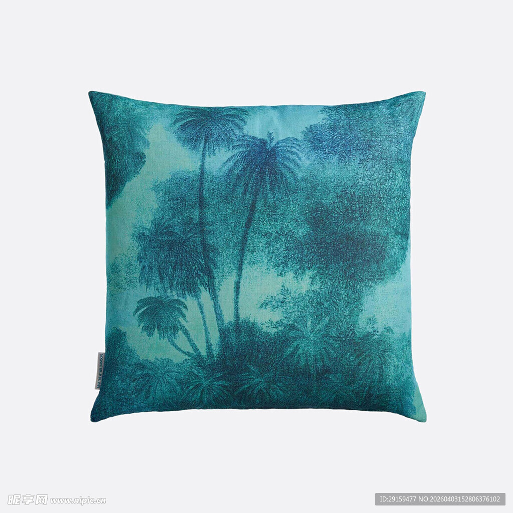 蓝绿色调棕榈树图案抱枕