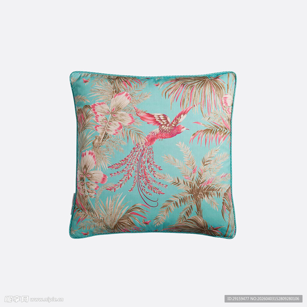 蓝底花鸟图案装饰抱枕