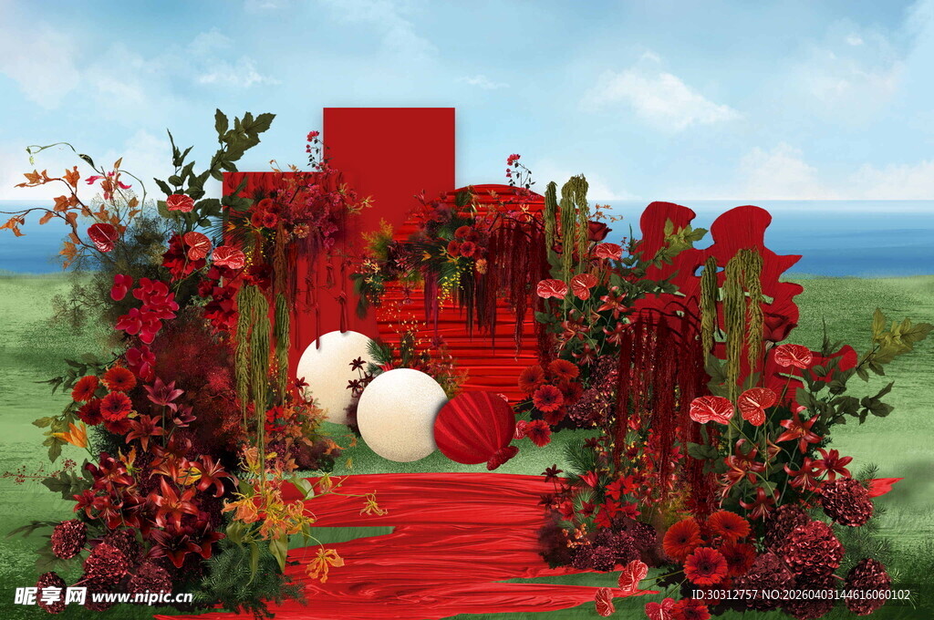 浪漫户外红色主题婚礼场景