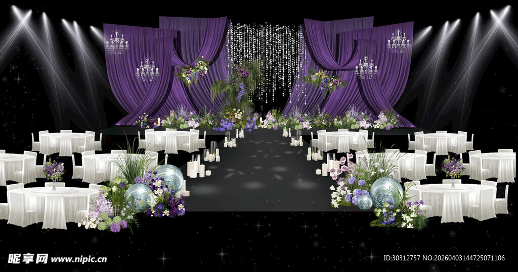 紫色系浪漫婚礼现场布置