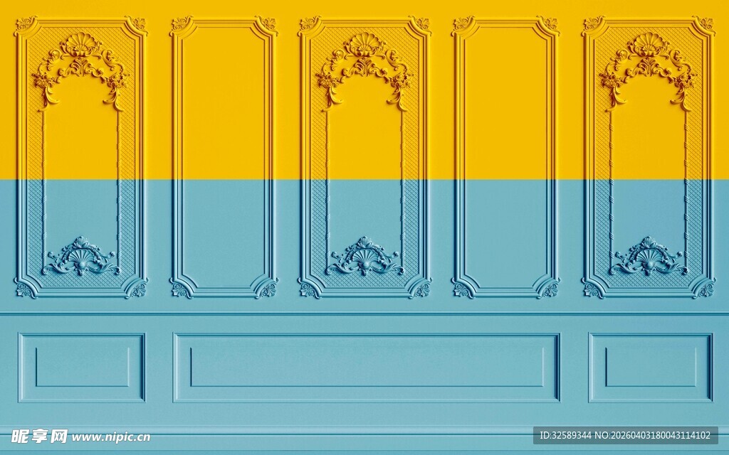 蓝黄拼接复古墙面装饰