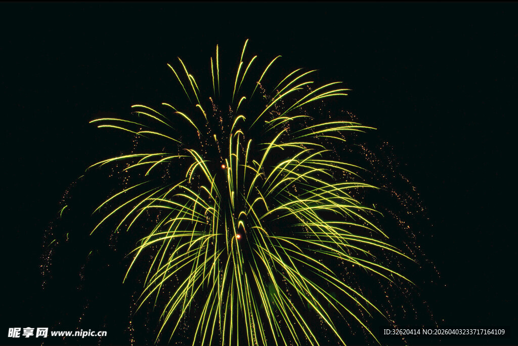夜空中的璀璨绿色烟花