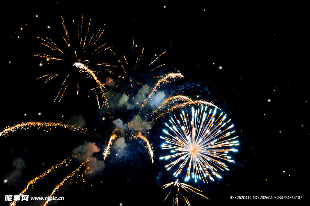 夜空中绚烂绽放的烟花