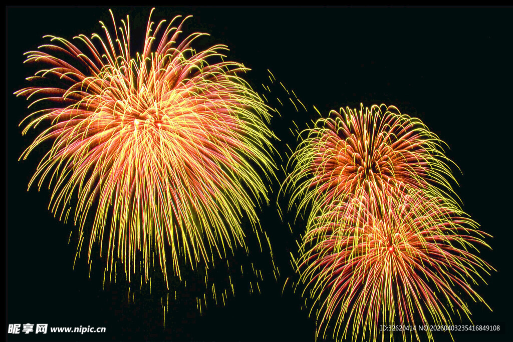 夜空中绚烂绽放的烟花