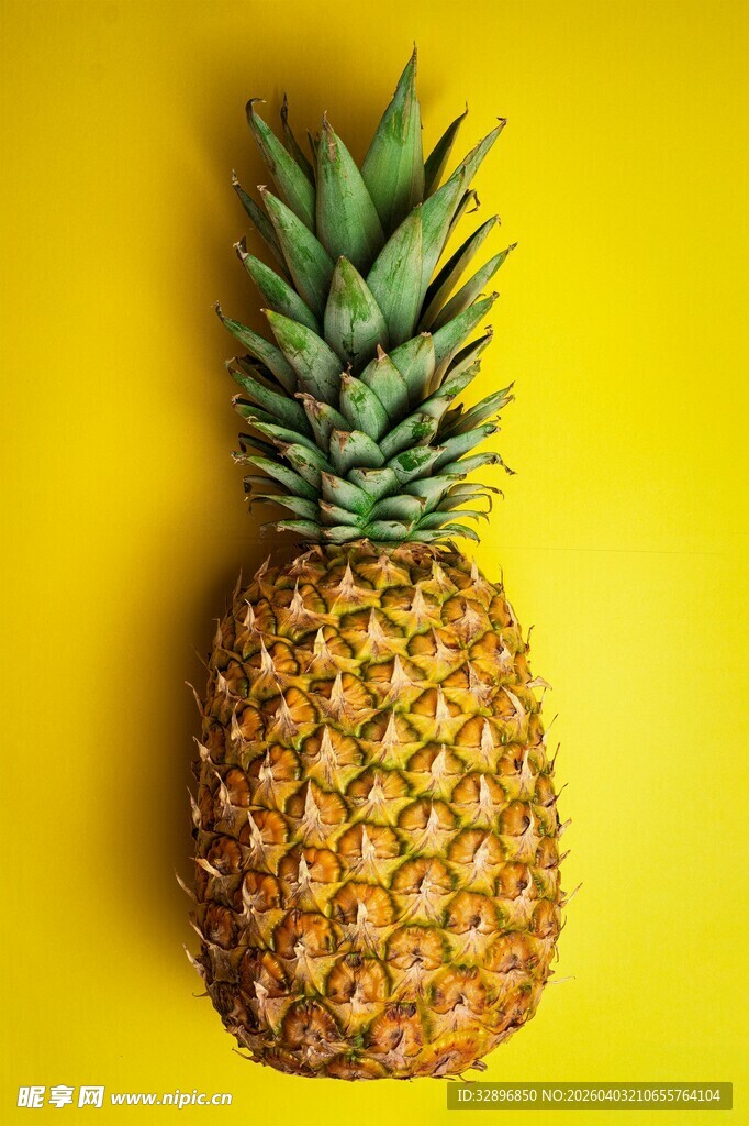 黄色背景上的新鲜菠萝