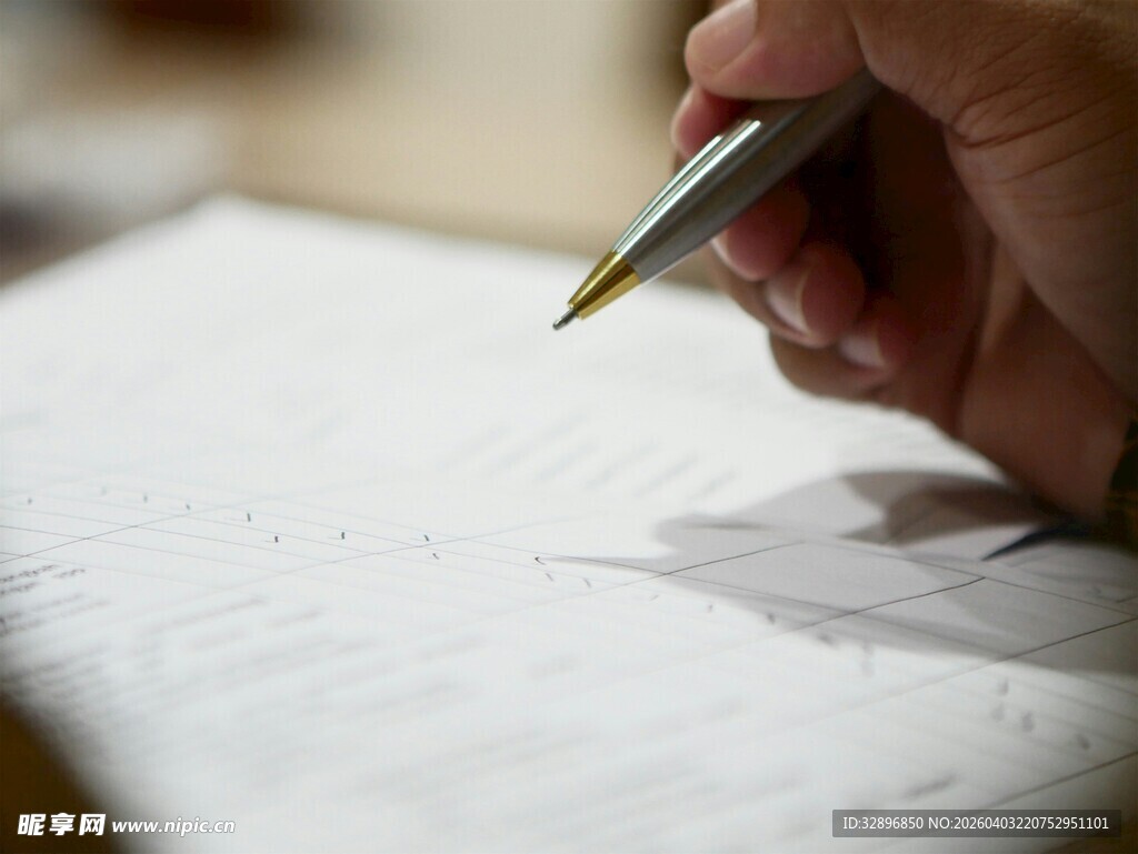 手执笔书写于纸张之上