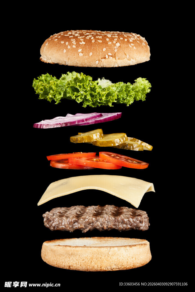 汉堡食材分解展示