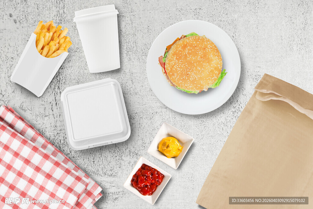 美味快餐食品与包装展示