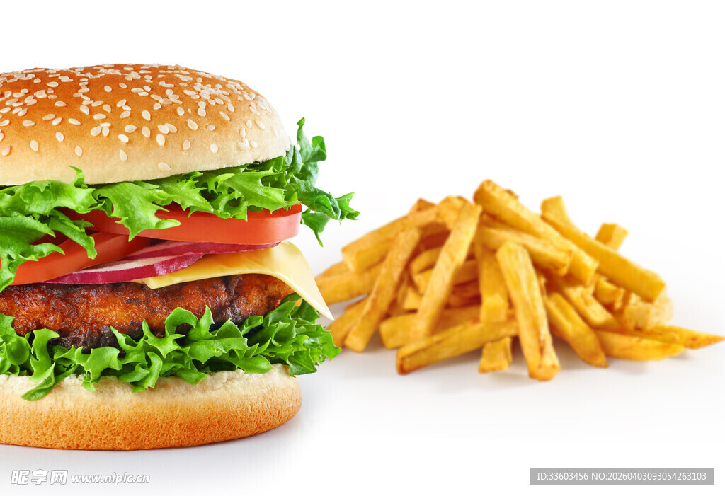 美味汉堡配香脆薯条
