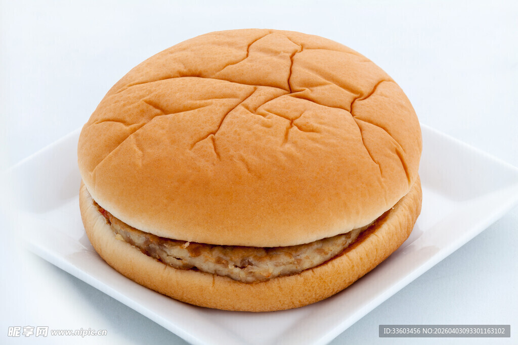 美味鸡肉汉堡置于白盘