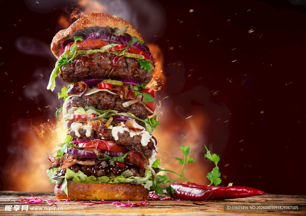 巨型火焰汉堡视觉盛宴