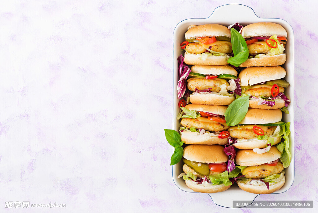 美味汉堡整齐排列