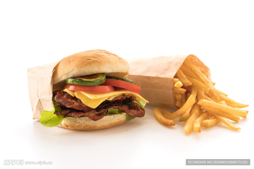 美味汉堡配香脆薯条