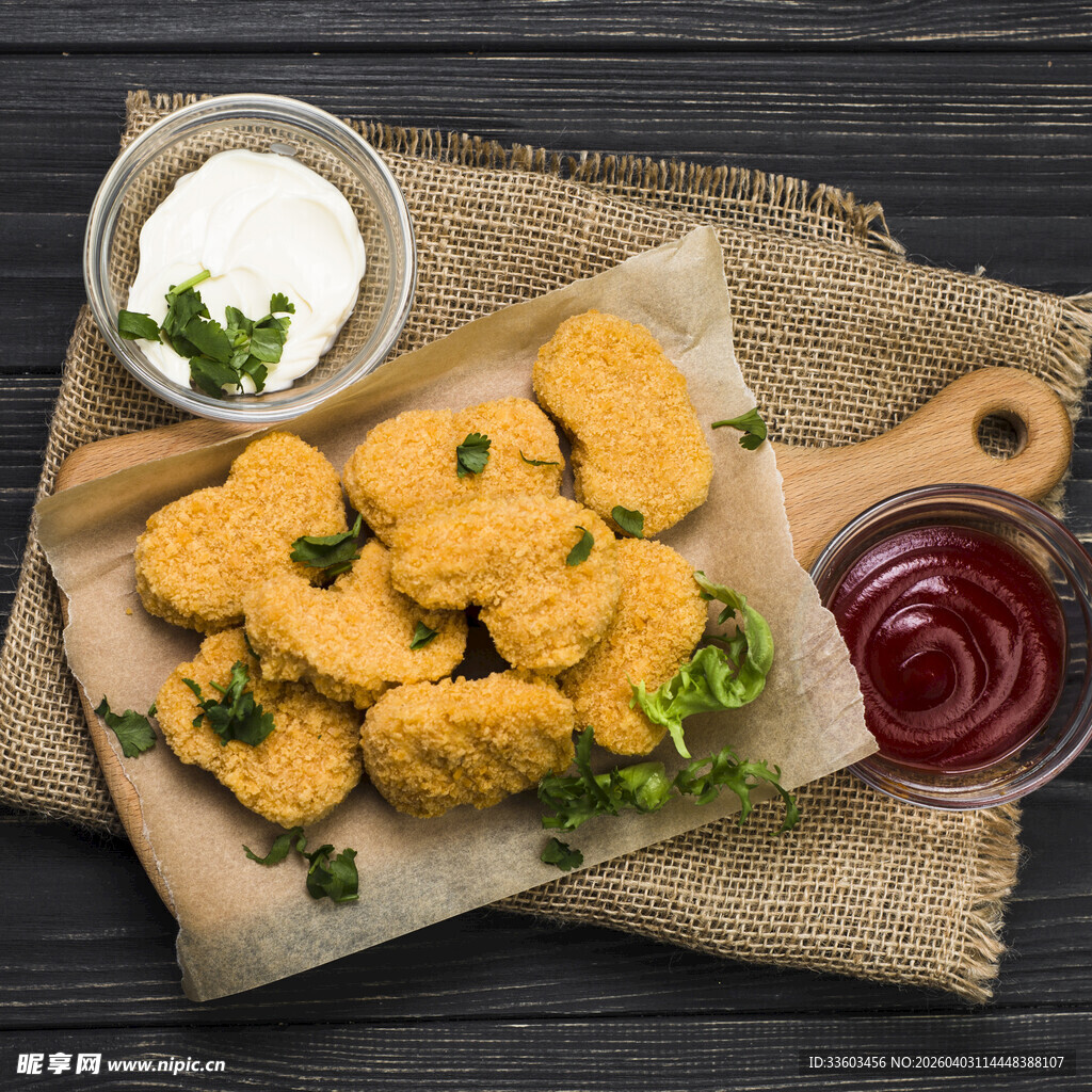 美味炸鸡块配蘸酱