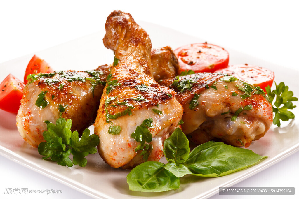 烤鸡腿配蔬菜摆盘精美