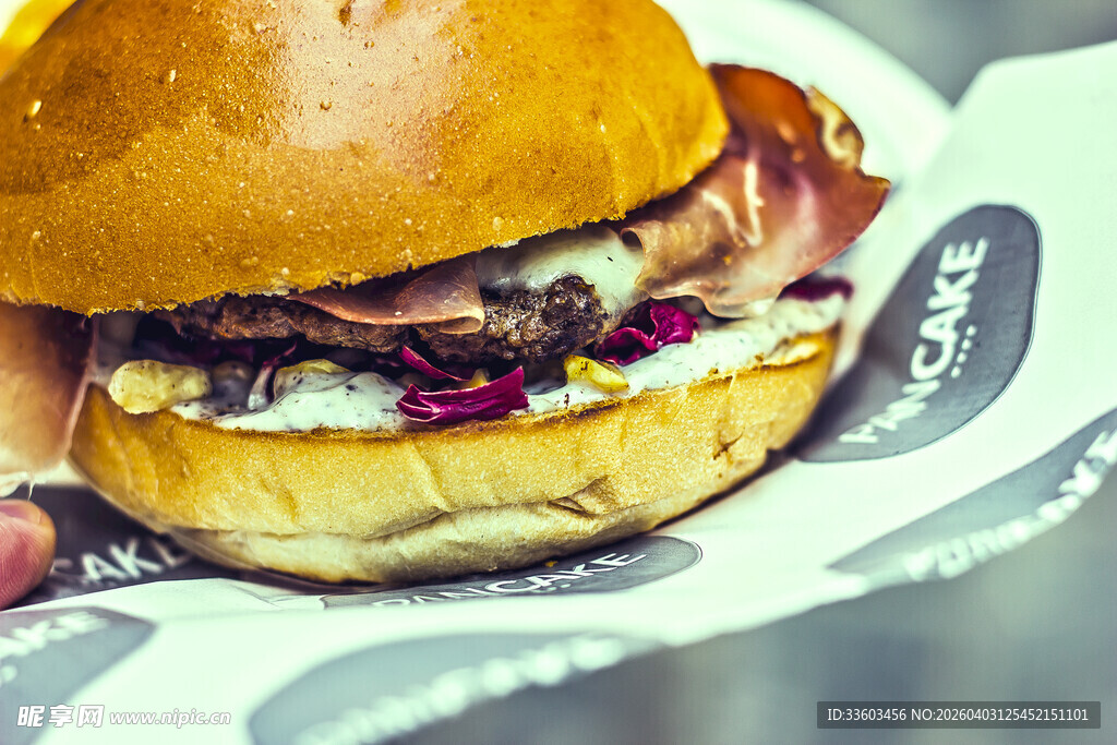 美味牛肉汉堡特写