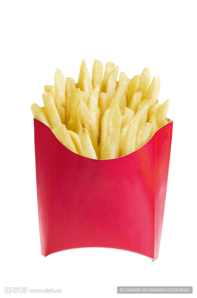 红色纸盒装的金黄薯条