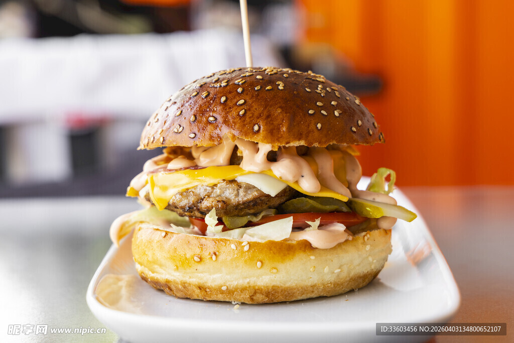 美味牛肉汉堡特写
