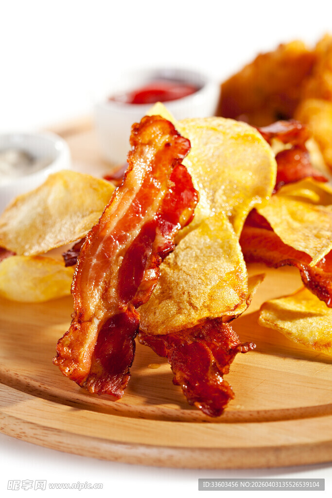 培根薯片配蘸酱美味诱人
