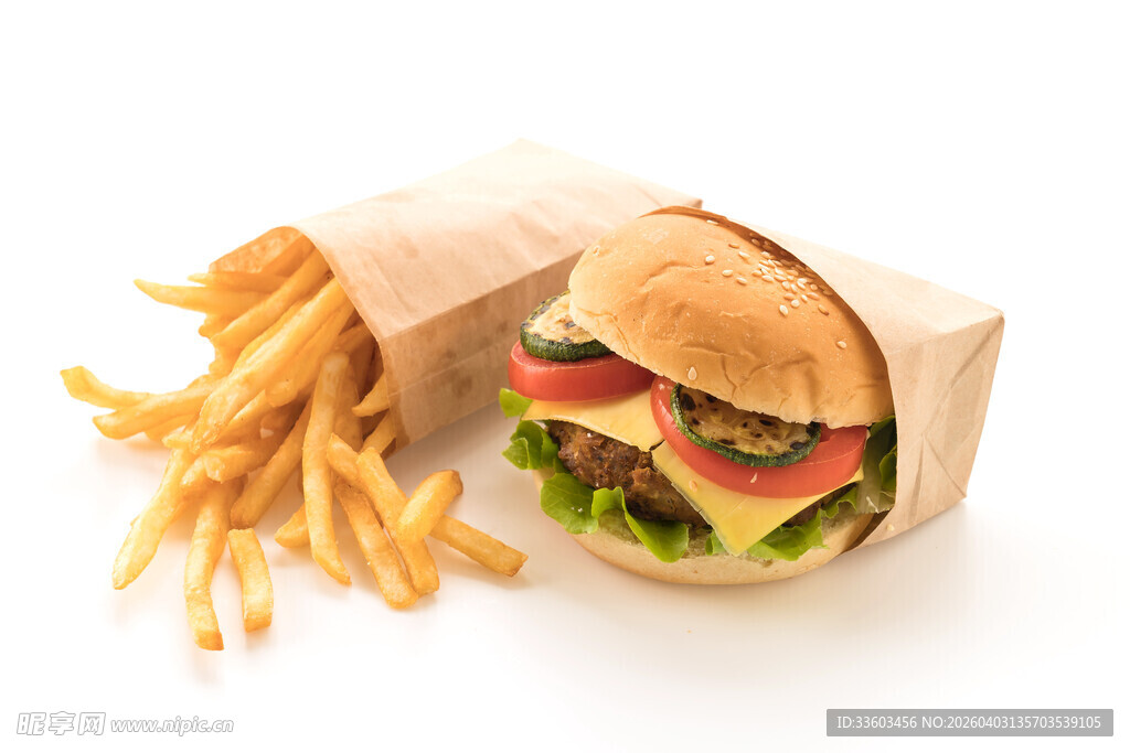 美味汉堡配金黄薯条