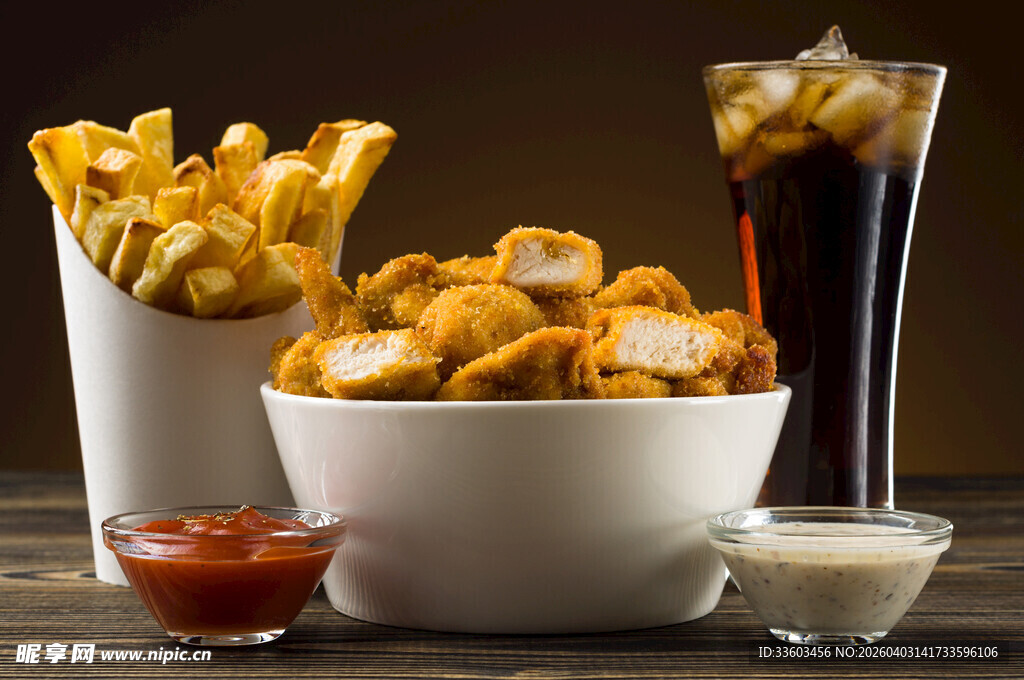 美味炸物与冰饮组合