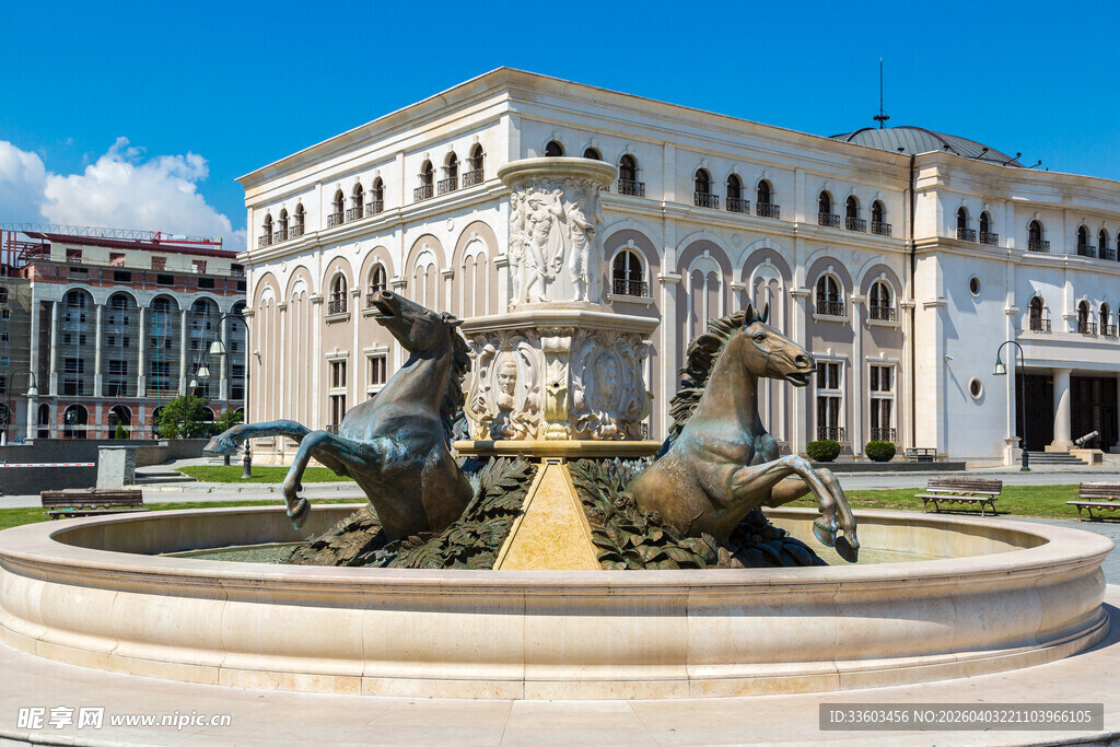 欧式喷泉与宏伟建筑景观