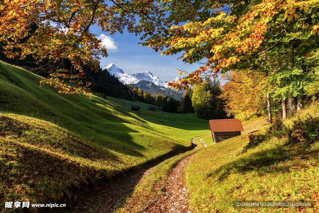 秋日山谷中的静谧小道