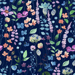 深蓝色底多彩花卉图案