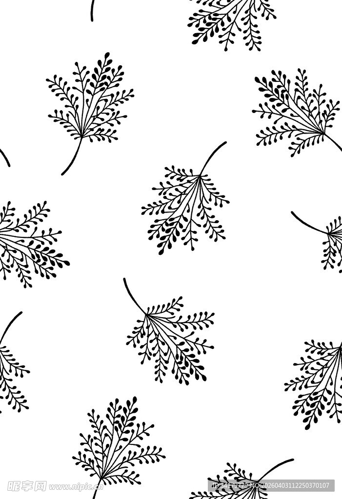 黑白树叶图案无缝背景