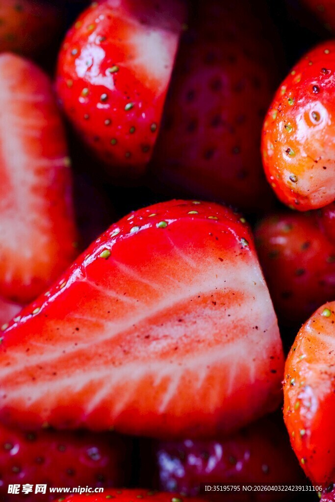 新鲜诱人的切开草莓