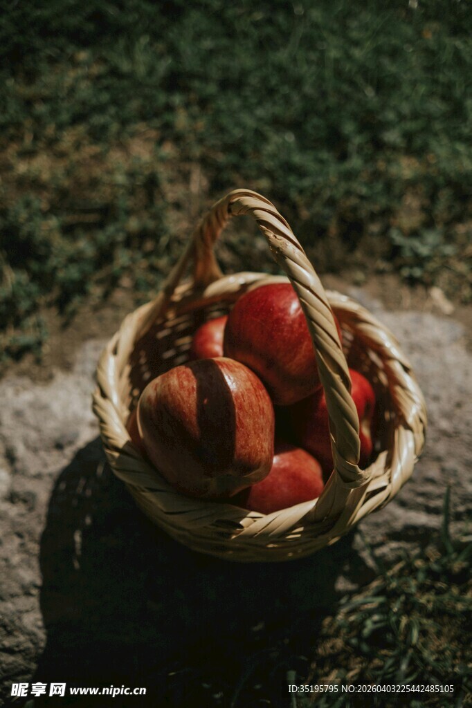 篮子里的新鲜红苹果